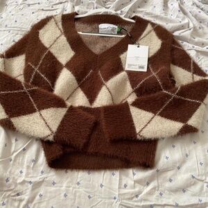 House of Sunny Argyle Sweater in Brown